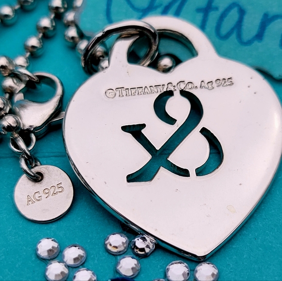 Tiffany & Co. Large Silver Ampersand Heart Tag Necklace With Beaded Chain - Picture 3 of 5